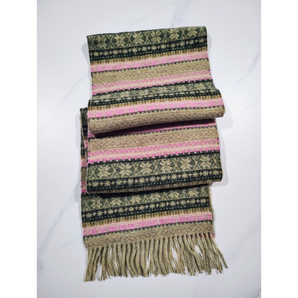 Scarf Johnstons Lambs Wool Scottish women's Pink Multi Color 9.5 x 75 - Picture 4 of 5